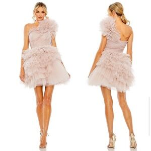 Mac Duggal Ruffle Tulle One Shoulder Minidress 
Size 8